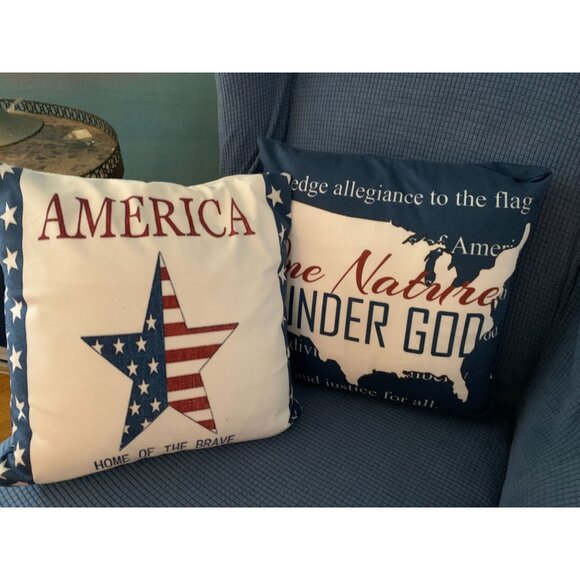 Patriotic Emvency Throw Pillow Set Of 2 Decorative Patriotic USA Flag Star & Map - Picture 4 of 6